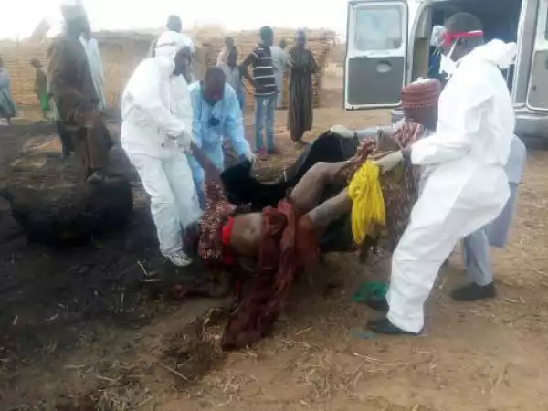 See The Corpse Of The Pregnant Suicide Bomber Killed Today In Borno.[Graphic Photos]